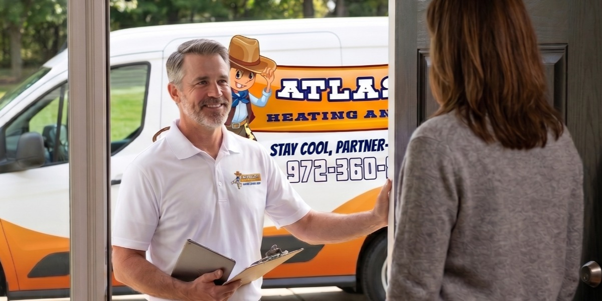 Atlas Heating and Air technician arriving at a home